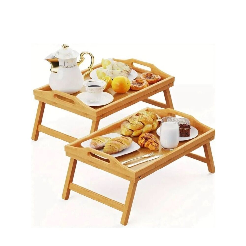 NWT in Box Set of 2 Bamboo wood foldable Breakfast Bed Couch Computer Table Tray